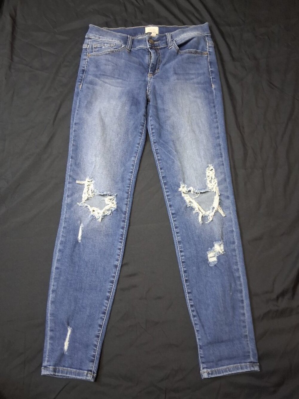 Id:23 Distressed Skinny Jeans Mid Rise Medium Wash Denim
